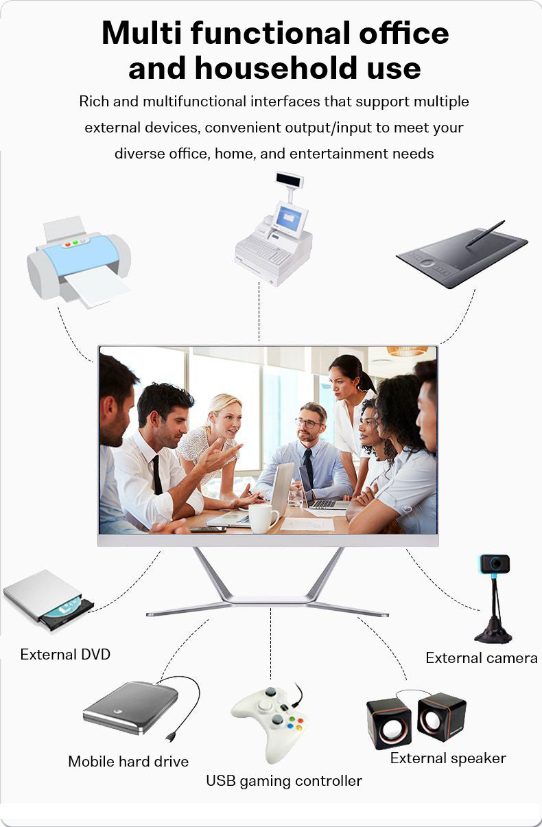 21.5 inch all-in-one computer (Intel I5/I7, RAM8/16GB, SSD512/1024GB, Intel HD Graphics , Windows 11 Pro), white, English keyboard, English system