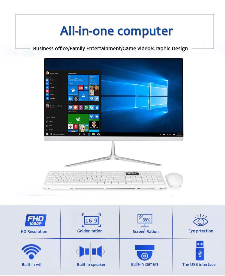 24 inch all-in-one computer (Intel I5/I7, RAM8/16GB, SSD1024GB, Intel HD Graphics , Windows 11 Pro), white, English keyboard, English system
