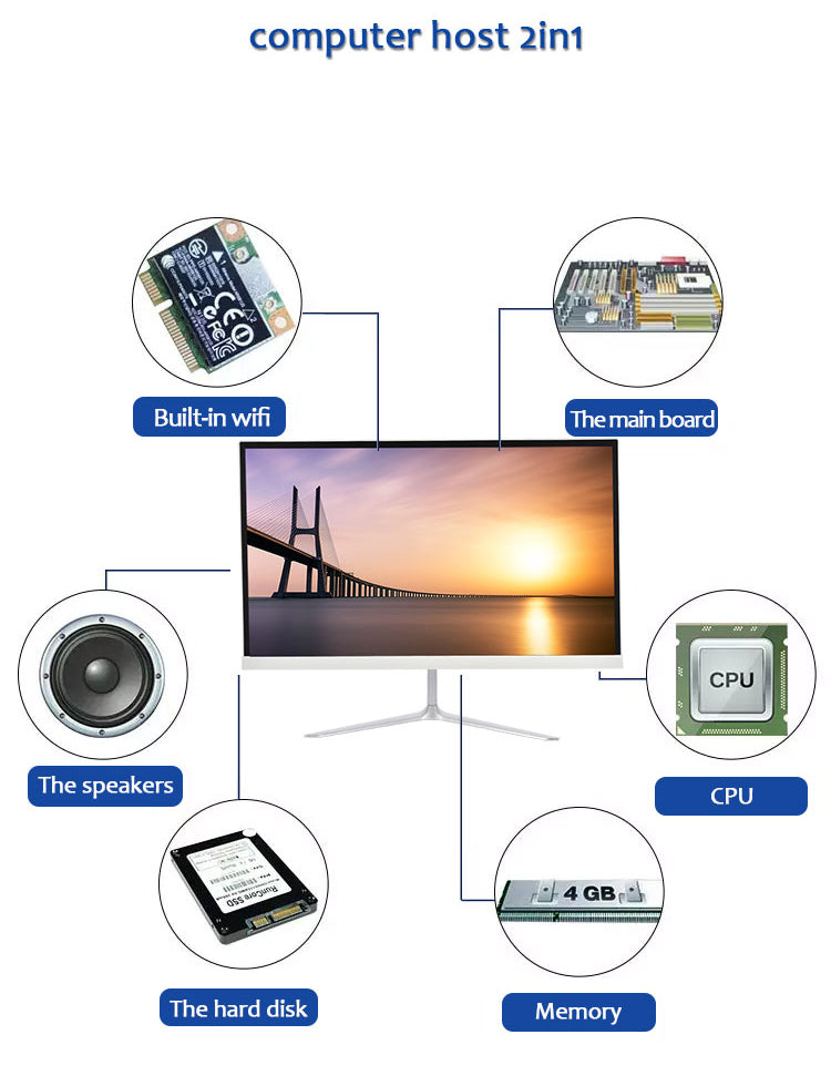 24 inch all-in-one computer (Intel I5/I7, RAM8/16GB, SSD1024GB, Intel HD Graphics , Windows 11 Pro), white, English keyboard, English system