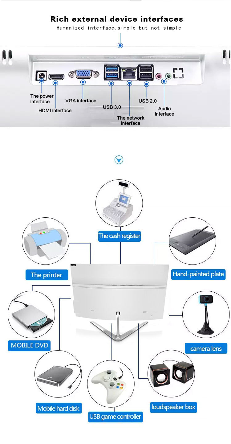 24 inch all-in-one computer (Intel I5/I7, RAM8/16GB, SSD1024GB, Intel HD Graphics , Windows 11 Pro), white, English keyboard, English system