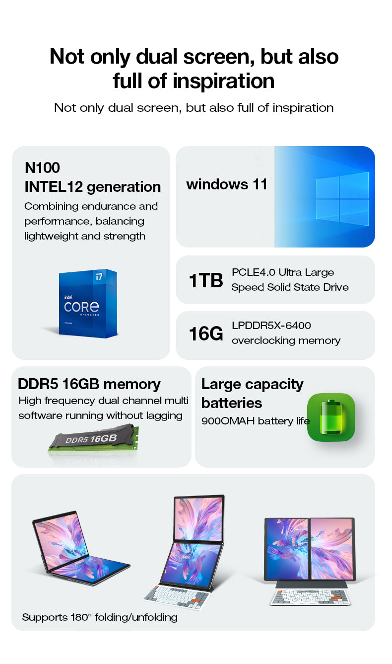 13.5“ dual-screen touch laptop CPU:N100 RAM:16G SSD:128G/256G/512G/1024G/2048G