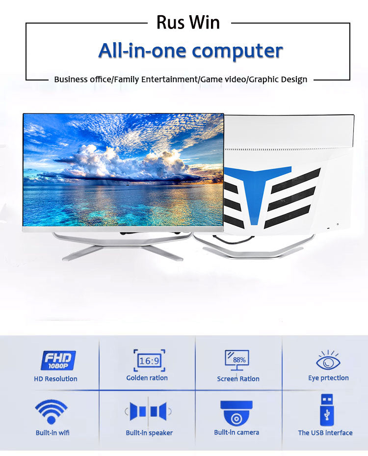 27 inch all-in-one computer (IntelN i5/i7, RAM8/16GB, SSD1024GB, Intel HD Graphics , Windows 11 Pro), white, English keyboard, English system
