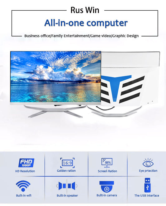 27 inch all-in-one computer (IntelN i5/i7, RAM8/16GB, SSD1024GB, Intel HD Graphics , Windows 11 Pro), white, English keyboard, English system