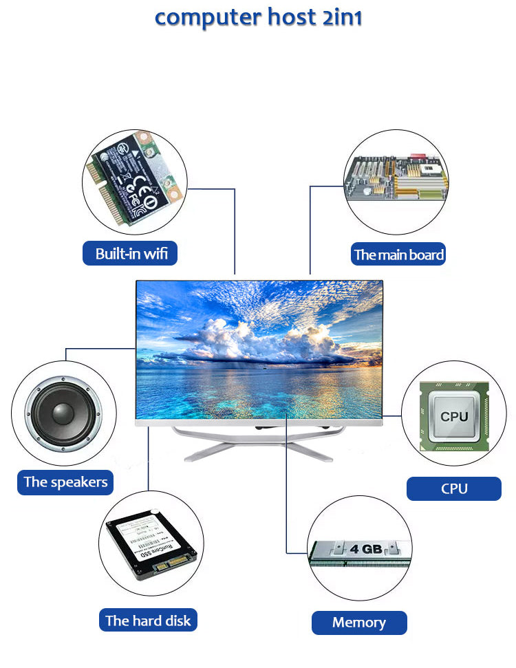27 inch all-in-one computer (IntelN i5/i7, RAM8/16GB, SSD1024GB, Intel HD Graphics , Windows 11 Pro), white, English keyboard, English system